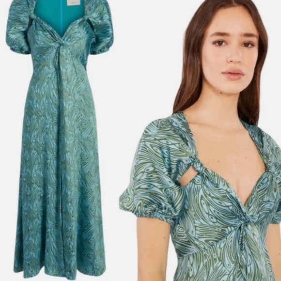 🥰Cinq à Sept NWT Puff Sleeve Size 6 Front Slit Twist Bust Blue - Picture 3 of 6